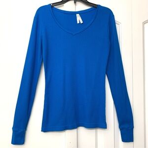 Color Story Deep Blue Long Sleeve Tee Waffle V-neck size S